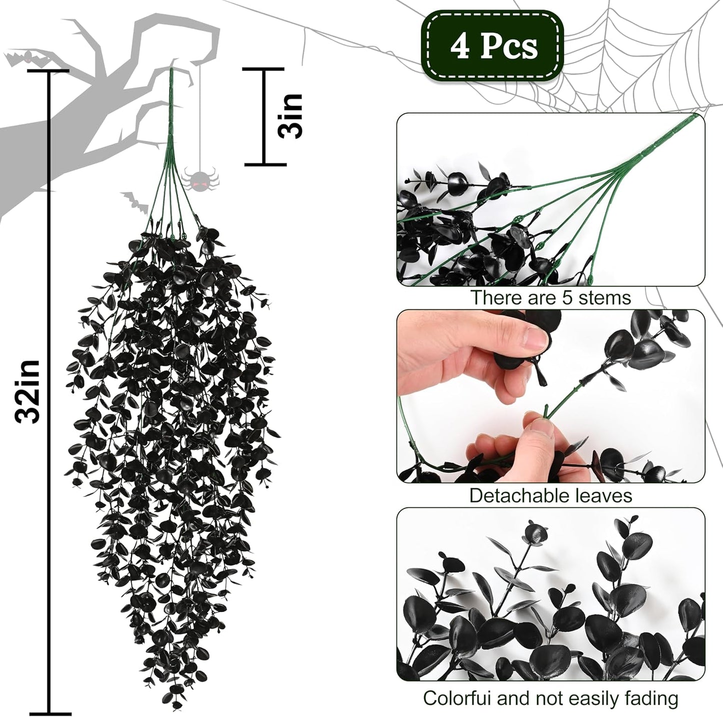 4Pcs Fake Hanging Plants 2.7FT Fake Plants Fake Vines Greenery | UV Resistant Faux Outdoor Plants Ivy Vines for Modern Boho Patio Outdoor Indoor Party Wall Porch Gazebo Aesthetic Decor