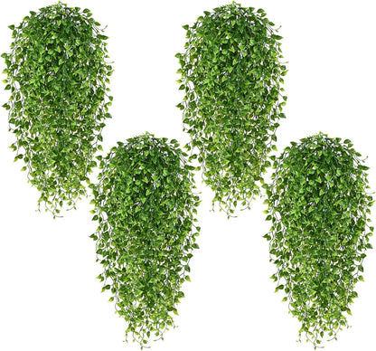 4Pcs Fake Hanging Plants 2.7FT Fake Plants Fake Vines Greenery | UV Resistant Faux Outdoor Plants Ivy Vines for Modern Boho Patio Outdoor Indoor Party Wall Porch Gazebo Aesthetic Decor
