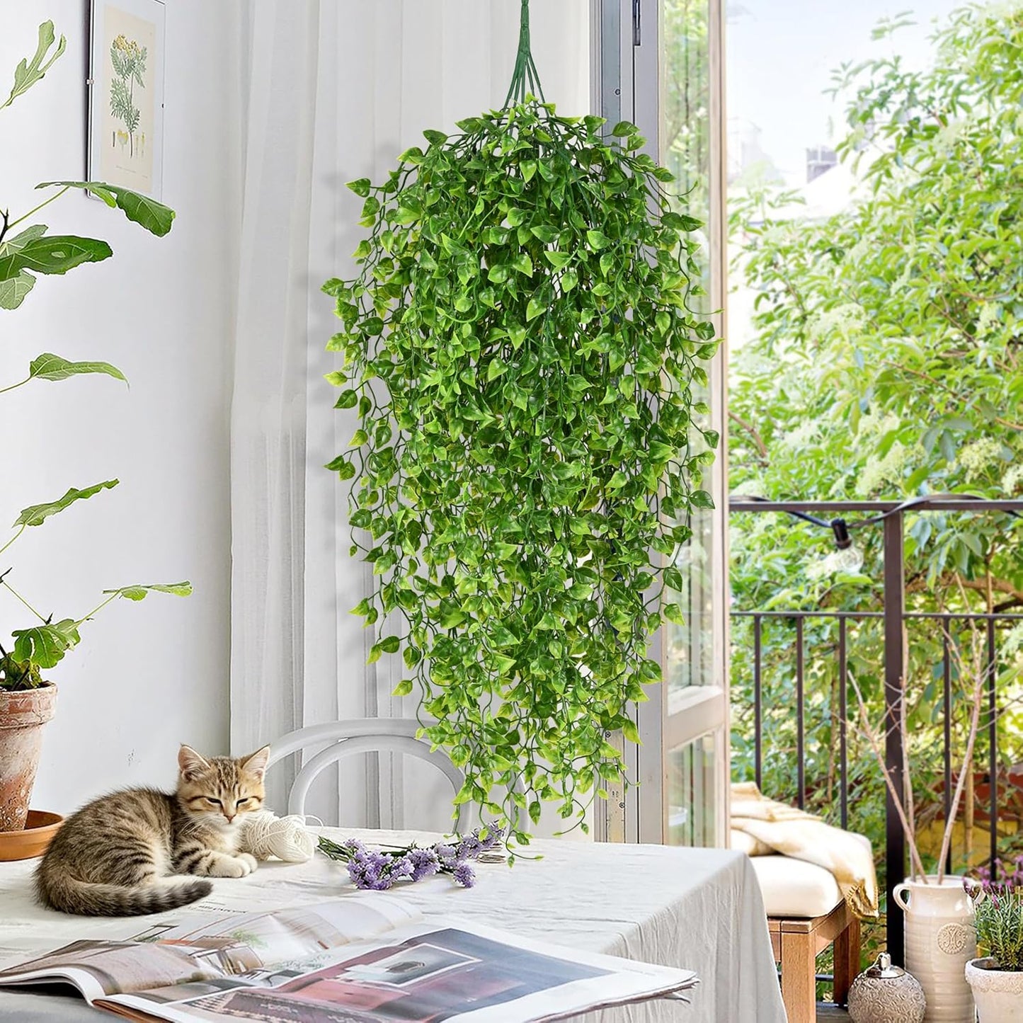 4Pcs Fake Hanging Plants 2.7FT Fake Plants Fake Vines Greenery | UV Resistant Faux Outdoor Plants Ivy Vines for Modern Boho Patio Outdoor Indoor Party Wall Porch Gazebo Aesthetic Decor