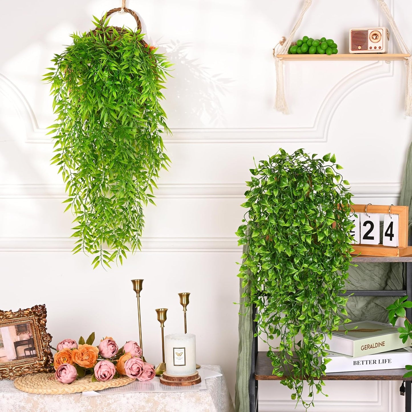 4Pcs Fake Hanging Plants 2.7FT Fake Plants Fake Vines Greenery | UV Resistant Faux Outdoor Plants Ivy Vines for Modern Boho Patio Outdoor Indoor Party Wall Porch Gazebo Aesthetic Decor