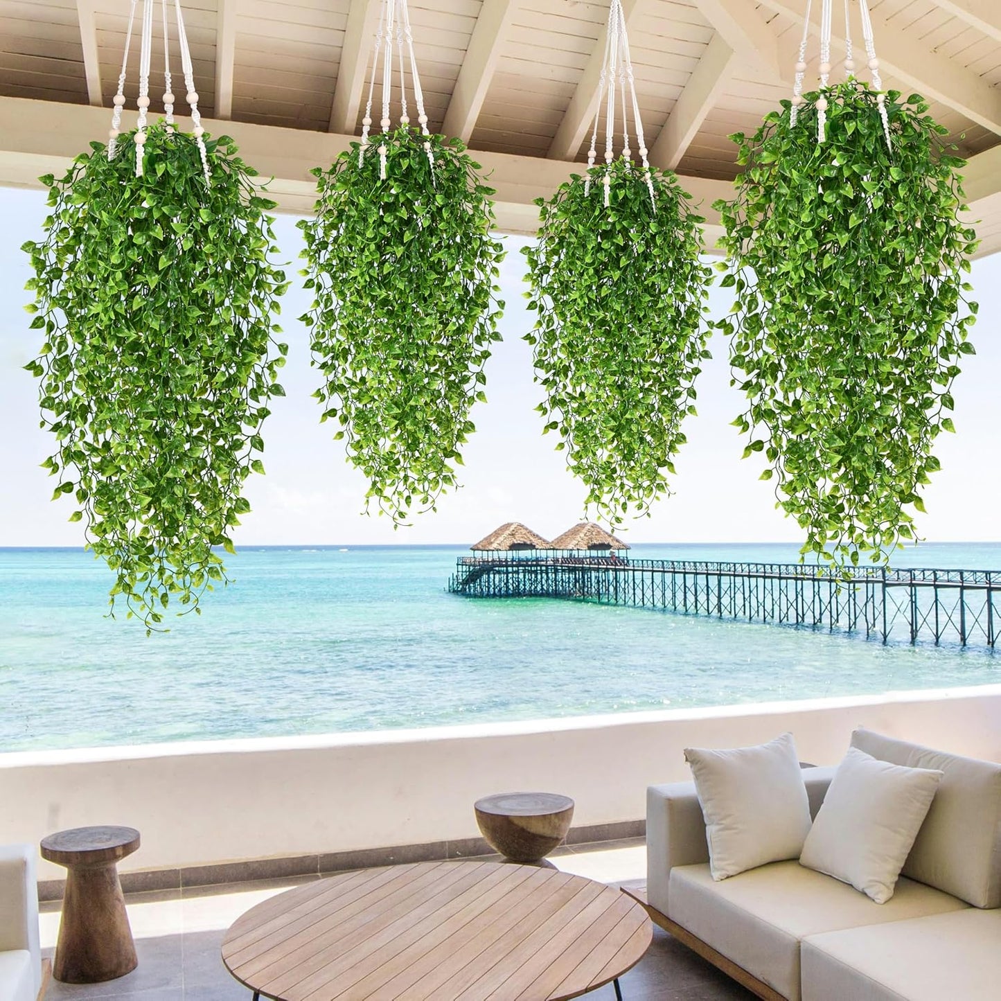 4Pcs Fake Hanging Plants 2.7FT Fake Plants Fake Vines Greenery | UV Resistant Faux Outdoor Plants Ivy Vines for Modern Boho Patio Outdoor Indoor Party Wall Porch Gazebo Aesthetic Decor