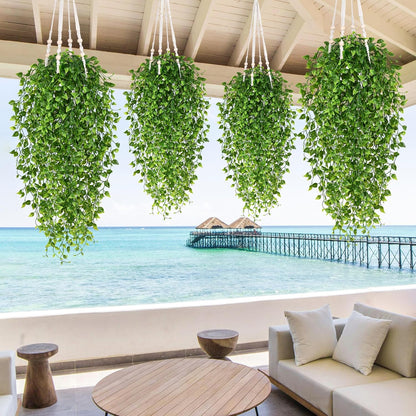 4Pcs Fake Hanging Plants 2.7FT Fake Plants Fake Vines Greenery | UV Resistant Faux Outdoor Plants Ivy Vines for Modern Boho Patio Outdoor Indoor Party Wall Porch Gazebo Aesthetic Decor