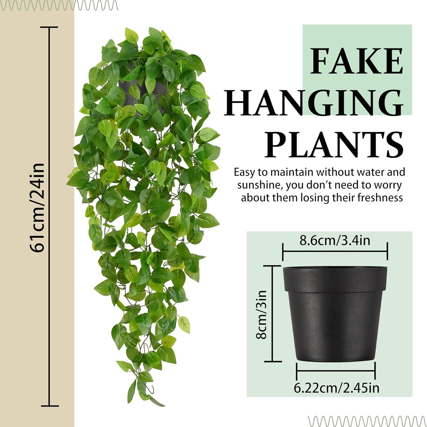 4Pcs Fake Hanging Plants 2.7FT Fake Plants Fake Vines Greenery | UV Resistant Faux Outdoor Plants Ivy Vines for Modern Boho Patio Outdoor Indoor Party Wall Porch Gazebo Aesthetic Decor