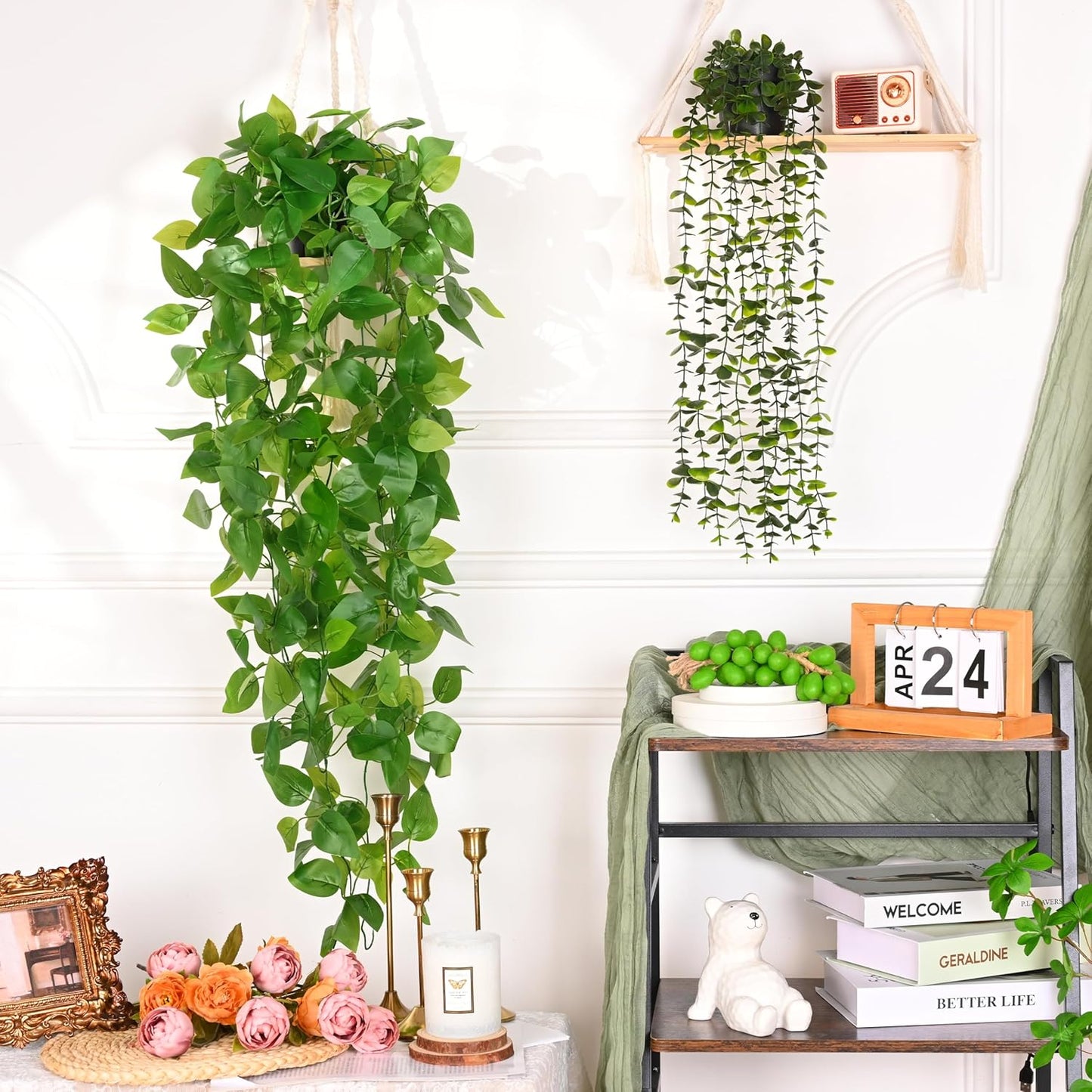 4Pcs Fake Hanging Plants 2.7FT Fake Plants Fake Vines Greenery | UV Resistant Faux Outdoor Plants Ivy Vines for Modern Boho Patio Outdoor Indoor Party Wall Porch Gazebo Aesthetic Decor
