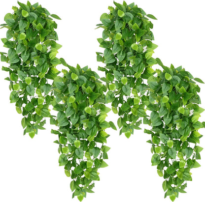 4Pcs Fake Hanging Plants 2.7FT Fake Plants Fake Vines Greenery | UV Resistant Faux Outdoor Plants Ivy Vines for Modern Boho Patio Outdoor Indoor Party Wall Porch Gazebo Aesthetic Decor