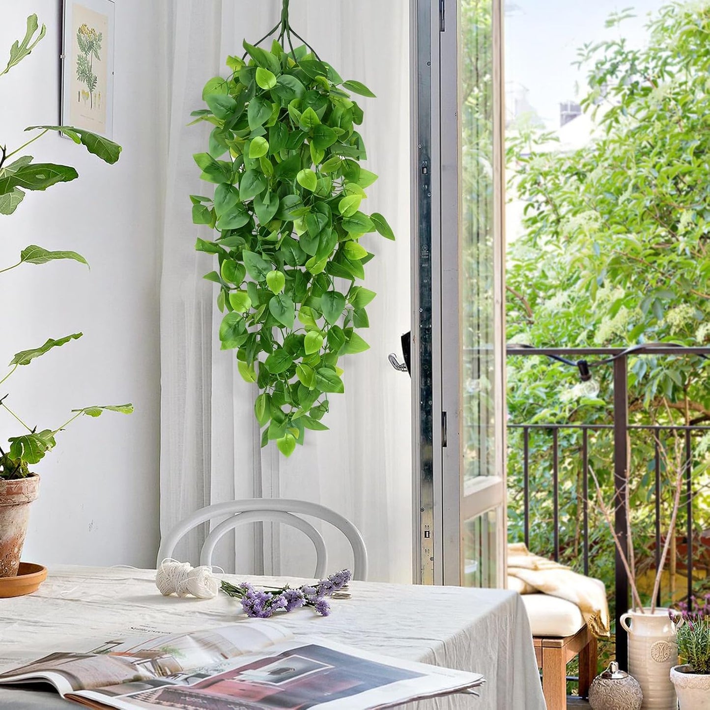 4Pcs Fake Hanging Plants 2.7FT Fake Plants Fake Vines Greenery | UV Resistant Faux Outdoor Plants Ivy Vines for Modern Boho Patio Outdoor Indoor Party Wall Porch Gazebo Aesthetic Decor