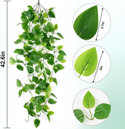 4Pcs Fake Hanging Plants 2.7FT Fake Plants Fake Vines Greenery | UV Resistant Faux Outdoor Plants Ivy Vines for Modern Boho Patio Outdoor Indoor Party Wall Porch Gazebo Aesthetic Decor