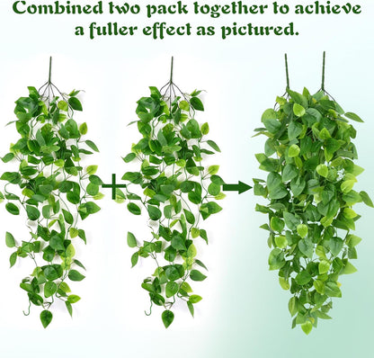 4Pcs Fake Hanging Plants 2.7FT Fake Plants Fake Vines Greenery | UV Resistant Faux Outdoor Plants Ivy Vines for Modern Boho Patio Outdoor Indoor Party Wall Porch Gazebo Aesthetic Decor