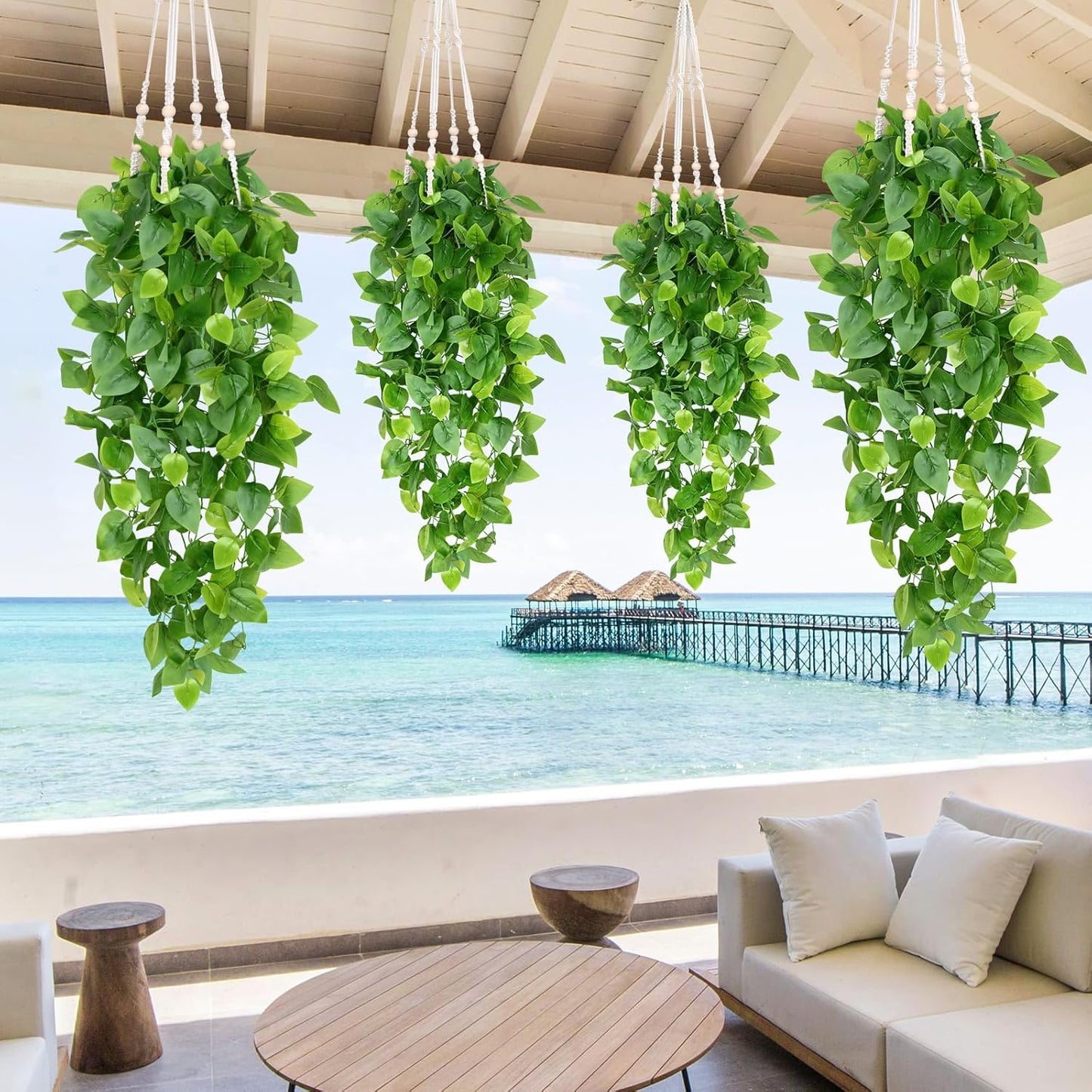 4Pcs Fake Hanging Plants 2.7FT Fake Plants Fake Vines Greenery | UV Resistant Faux Outdoor Plants Ivy Vines for Modern Boho Patio Outdoor Indoor Party Wall Porch Gazebo Aesthetic Decor
