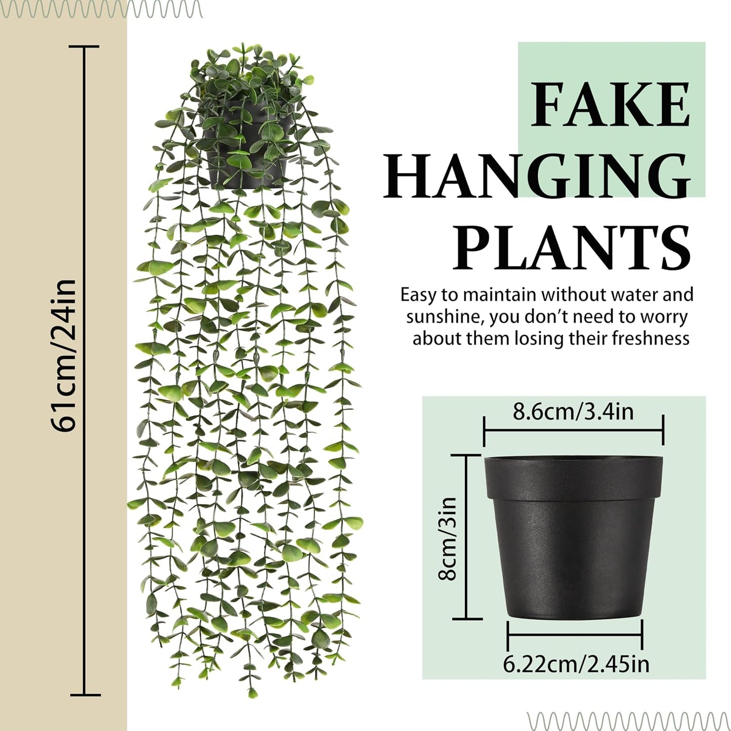 4Pcs Fake Hanging Plants 2.7FT Fake Plants Fake Vines Greenery | UV Resistant Faux Outdoor Plants Ivy Vines for Modern Boho Patio Outdoor Indoor Party Wall Porch Gazebo Aesthetic Decor