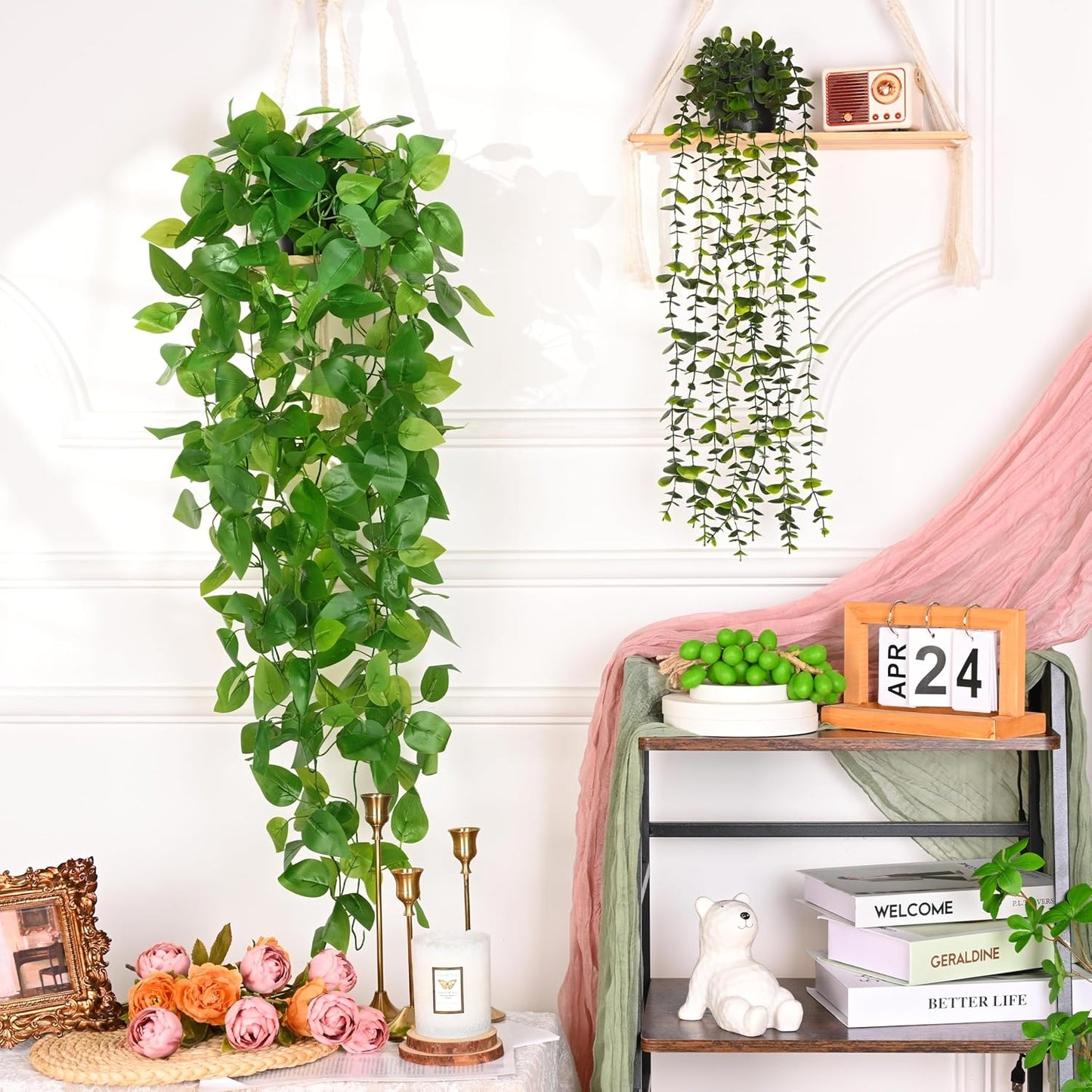 4Pcs Fake Hanging Plants 2.7FT Fake Plants Fake Vines Greenery | UV Resistant Faux Outdoor Plants Ivy Vines for Modern Boho Patio Outdoor Indoor Party Wall Porch Gazebo Aesthetic Decor