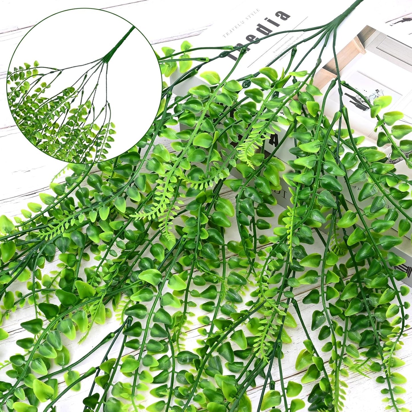 4Pcs Fake Hanging Plants 2.7FT Fake Plants Fake Vines Greenery | UV Resistant Faux Outdoor Plants Ivy Vines for Modern Boho Patio Outdoor Indoor Party Wall Porch Gazebo Aesthetic Decor