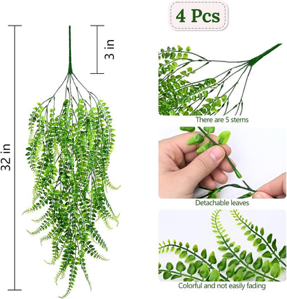 4Pcs Fake Hanging Plants 2.7FT Fake Plants Fake Vines Greenery | UV Resistant Faux Outdoor Plants Ivy Vines for Modern Boho Patio Outdoor Indoor Party Wall Porch Gazebo Aesthetic Decor