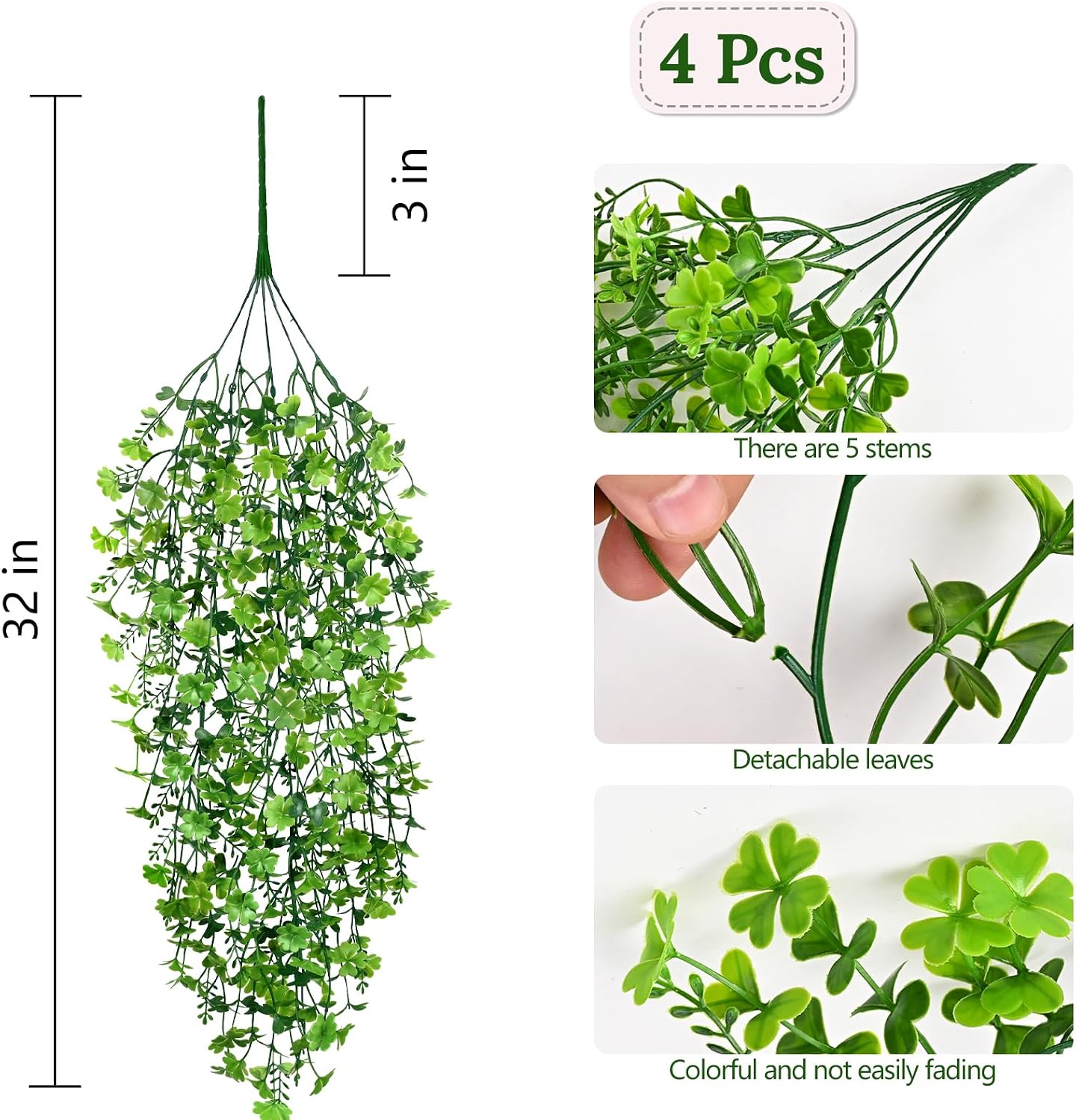 4Pcs Fake Hanging Plants 2.7FT Fake Plants Fake Vines Greenery | UV Resistant Faux Outdoor Plants Ivy Vines for Modern Boho Patio Outdoor Indoor Party Wall Porch Gazebo Aesthetic Decor