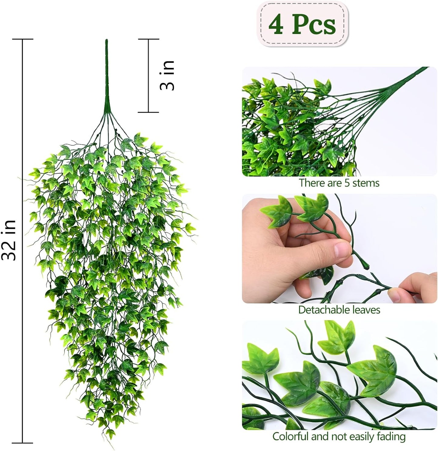 4Pcs Fake Hanging Plants 2.7FT Fake Plants Fake Vines Greenery | UV Resistant Faux Outdoor Plants Ivy Vines for Modern Boho Patio Outdoor Indoor Party Wall Porch Gazebo Aesthetic Decor