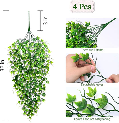 4Pcs Fake Hanging Plants 2.7FT Fake Plants Fake Vines Greenery | UV Resistant Faux Outdoor Plants Ivy Vines for Modern Boho Patio Outdoor Indoor Party Wall Porch Gazebo Aesthetic Decor
