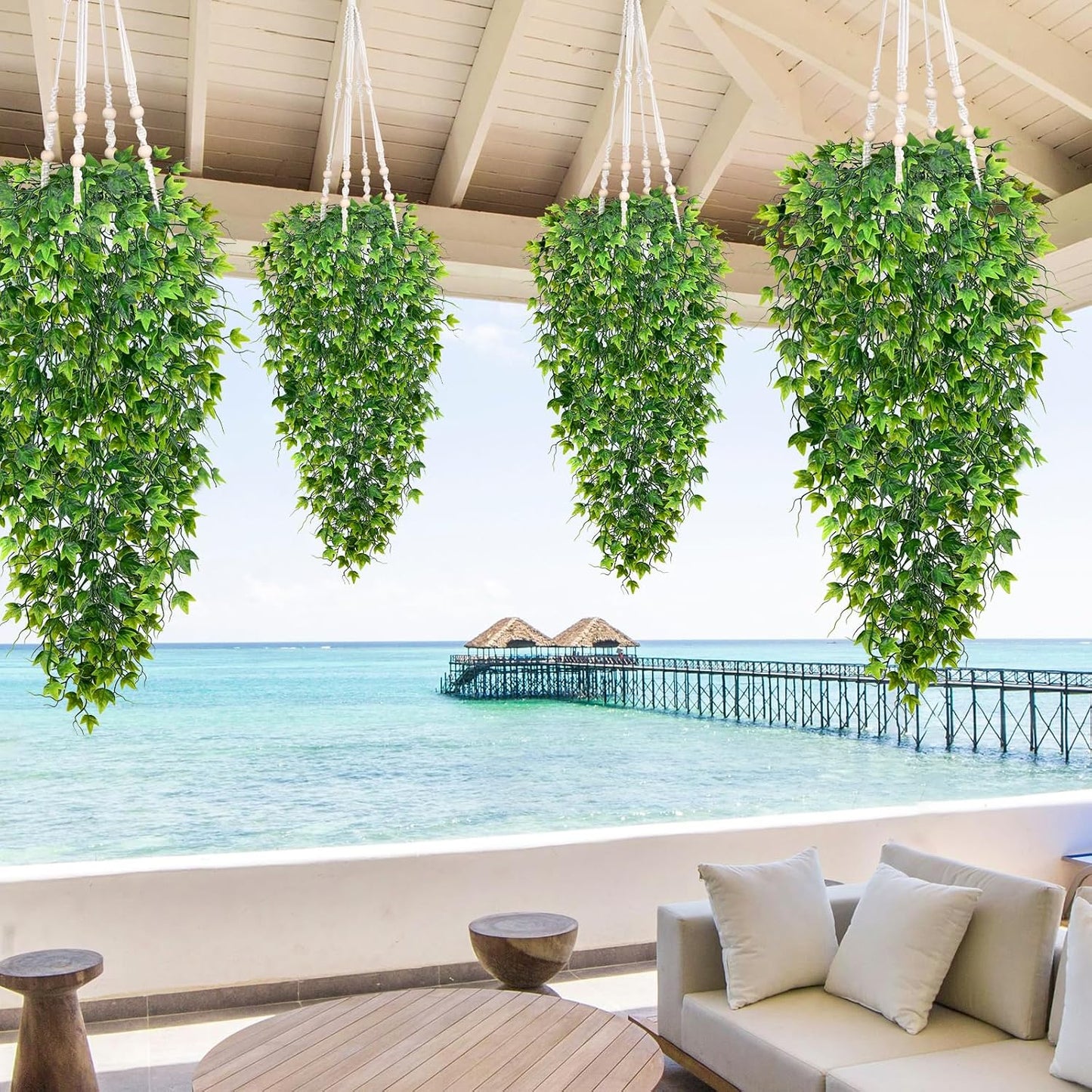 4Pcs Fake Hanging Plants 2.7FT Fake Plants Fake Vines Greenery | UV Resistant Faux Outdoor Plants Ivy Vines for Modern Boho Patio Outdoor Indoor Party Wall Porch Gazebo Aesthetic Decor