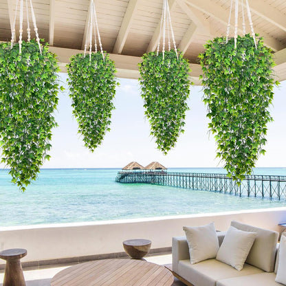 4Pcs Fake Hanging Plants 2.7FT Fake Plants Fake Vines Greenery | UV Resistant Faux Outdoor Plants Ivy Vines for Modern Boho Patio Outdoor Indoor Party Wall Porch Gazebo Aesthetic Decor