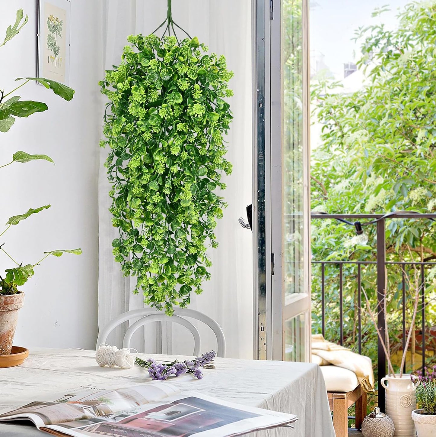 4Pcs Fake Hanging Plants 2.7FT Fake Plants Fake Vines Greenery | UV Resistant Faux Outdoor Plants Ivy Vines for Modern Boho Patio Outdoor Indoor Party Wall Porch Gazebo Aesthetic Decor