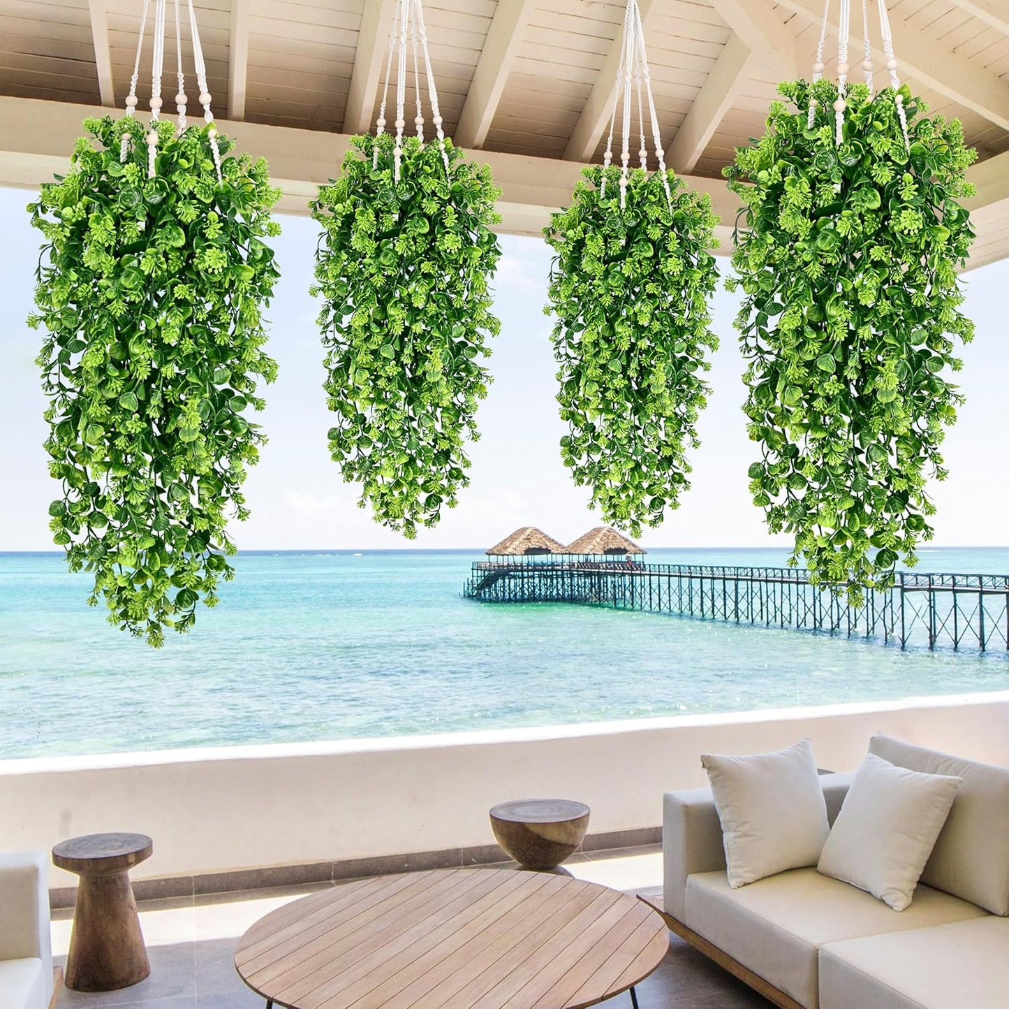 4Pcs Fake Hanging Plants 2.7FT Fake Plants Fake Vines Greenery | UV Resistant Faux Outdoor Plants Ivy Vines for Modern Boho Patio Outdoor Indoor Party Wall Porch Gazebo Aesthetic Decor