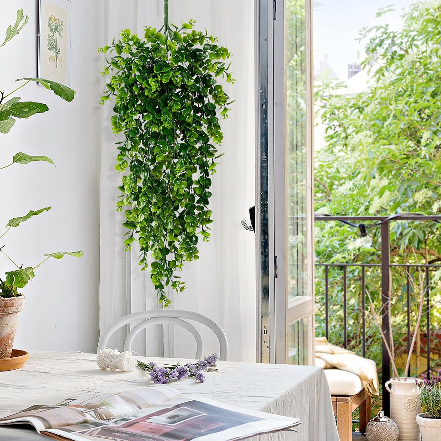 4Pcs Fake Hanging Plants 2.7FT Fake Plants Fake Vines Greenery | UV Resistant Faux Outdoor Plants Ivy Vines for Modern Boho Patio Outdoor Indoor Party Wall Porch Gazebo Aesthetic Decor