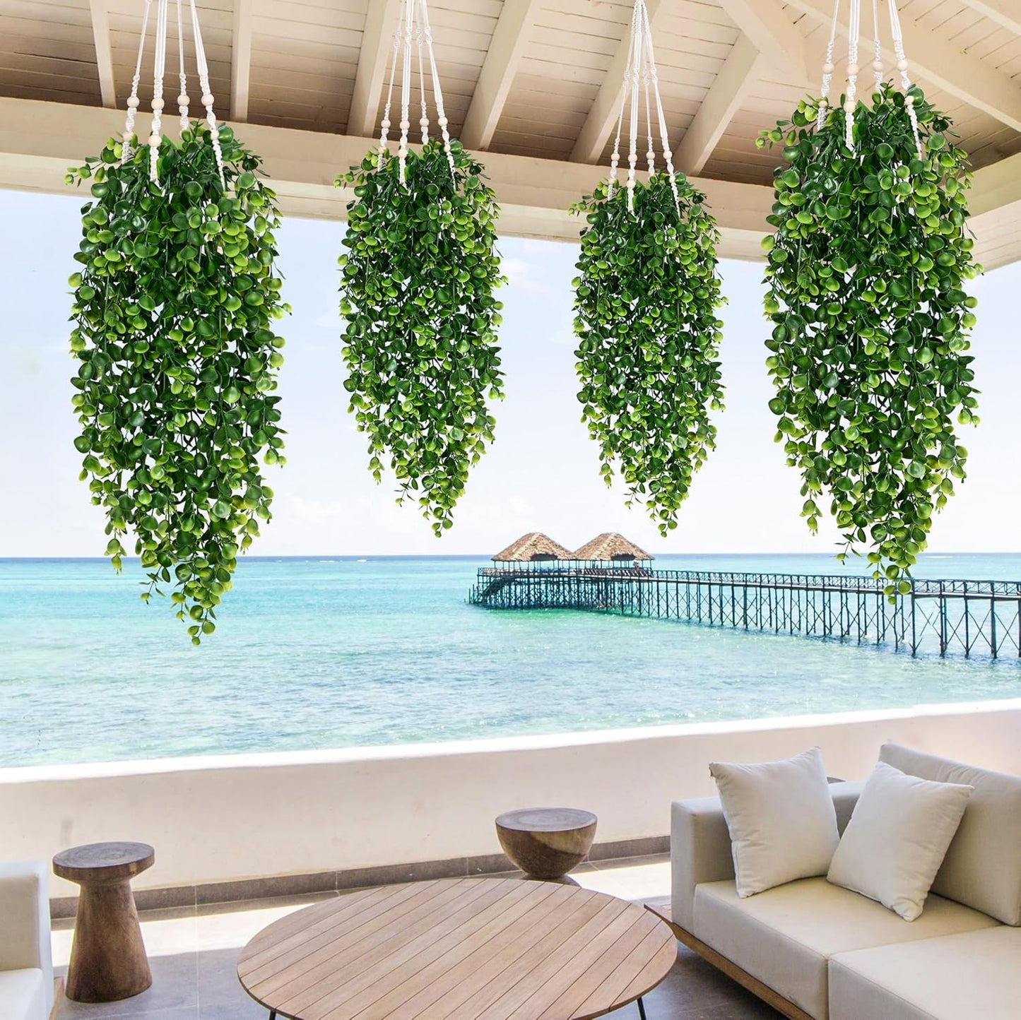 4Pcs Fake Hanging Plants 2.7FT Fake Plants Fake Vines Greenery | UV Resistant Faux Outdoor Plants Ivy Vines for Modern Boho Patio Outdoor Indoor Party Wall Porch Gazebo Aesthetic Decor