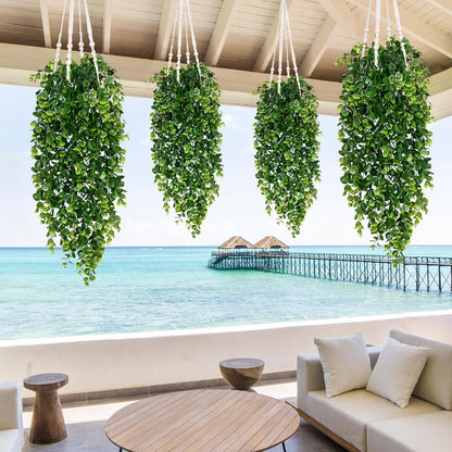 4Pcs Fake Hanging Plants 2.7FT Fake Plants Fake Vines Greenery | UV Resistant Faux Outdoor Plants Ivy Vines for Modern Boho Patio Outdoor Indoor Party Wall Porch Gazebo Aesthetic Decor