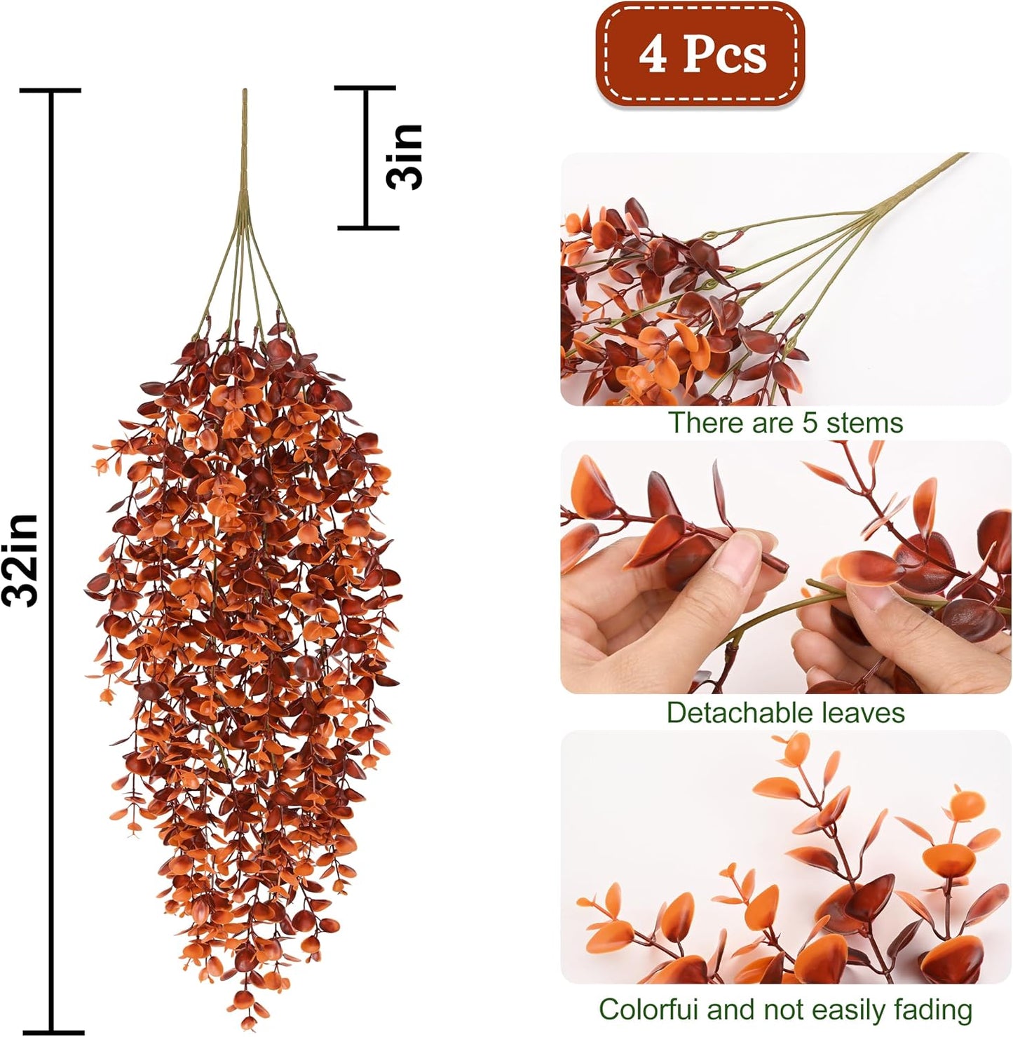 4Pcs Fake Hanging Plants 2.7FT Fake Plants Fake Vines Greenery | UV Resistant Faux Outdoor Plants Ivy Vines for Modern Boho Patio Outdoor Indoor Party Wall Porch Gazebo Aesthetic Decor