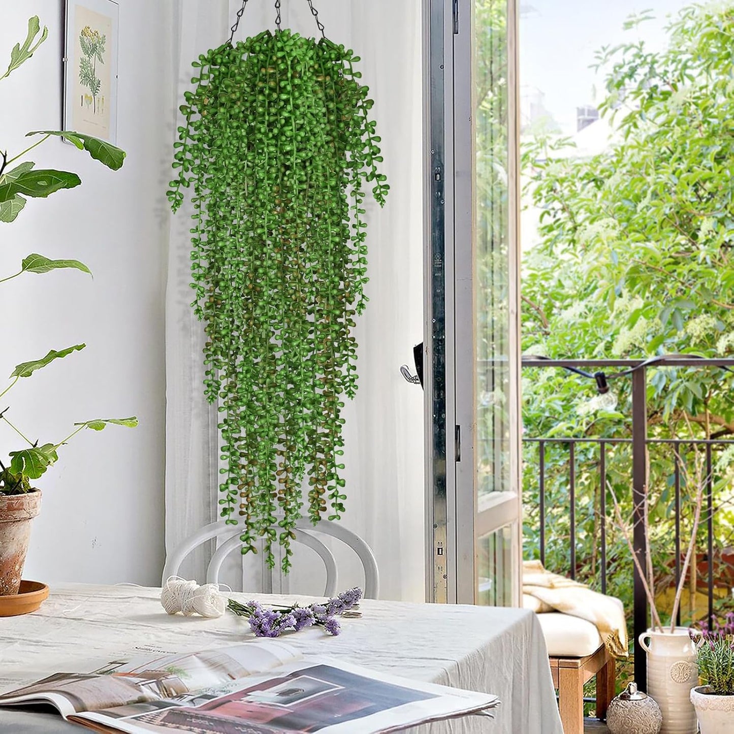 4Pcs Fake Hanging Plants 2.7FT Fake Plants Fake Vines Greenery | UV Resistant Faux Outdoor Plants Ivy Vines for Modern Boho Patio Outdoor Indoor Party Wall Porch Gazebo Aesthetic Decor