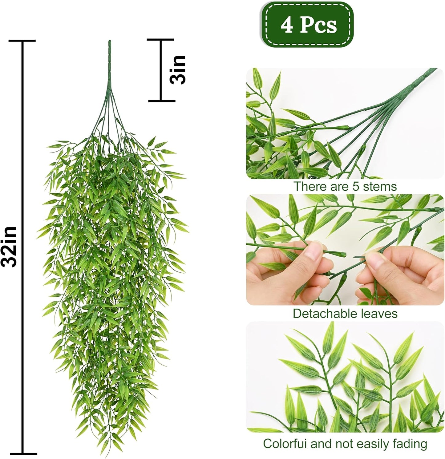 4Pcs Fake Hanging Plants 2.7FT Fake Plants Fake Vines Greenery | UV Resistant Faux Outdoor Plants Ivy Vines for Modern Boho Patio Outdoor Indoor Party Wall Porch Gazebo Aesthetic Decor