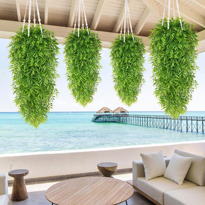 4Pcs Fake Hanging Plants 2.7FT Fake Plants Fake Vines Greenery | UV Resistant Faux Outdoor Plants Ivy Vines for Modern Boho Patio Outdoor Indoor Party Wall Porch Gazebo Aesthetic Decor