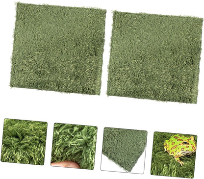 Reptile Moss Carpet for Tortoise 2pcs Artificial Grass Mats Absorbent and Moisture Retaining for Terrariums and Amphibians Green Fake Plant Decoration
