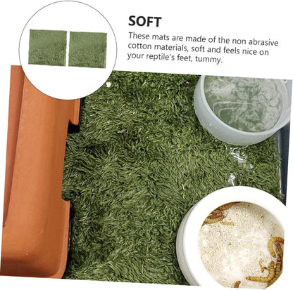 Reptile Moss Carpet for Tortoise 2pcs Artificial Grass Mats Absorbent and Moisture Retaining for Terrariums and Amphibians Green Fake Plant Decoration