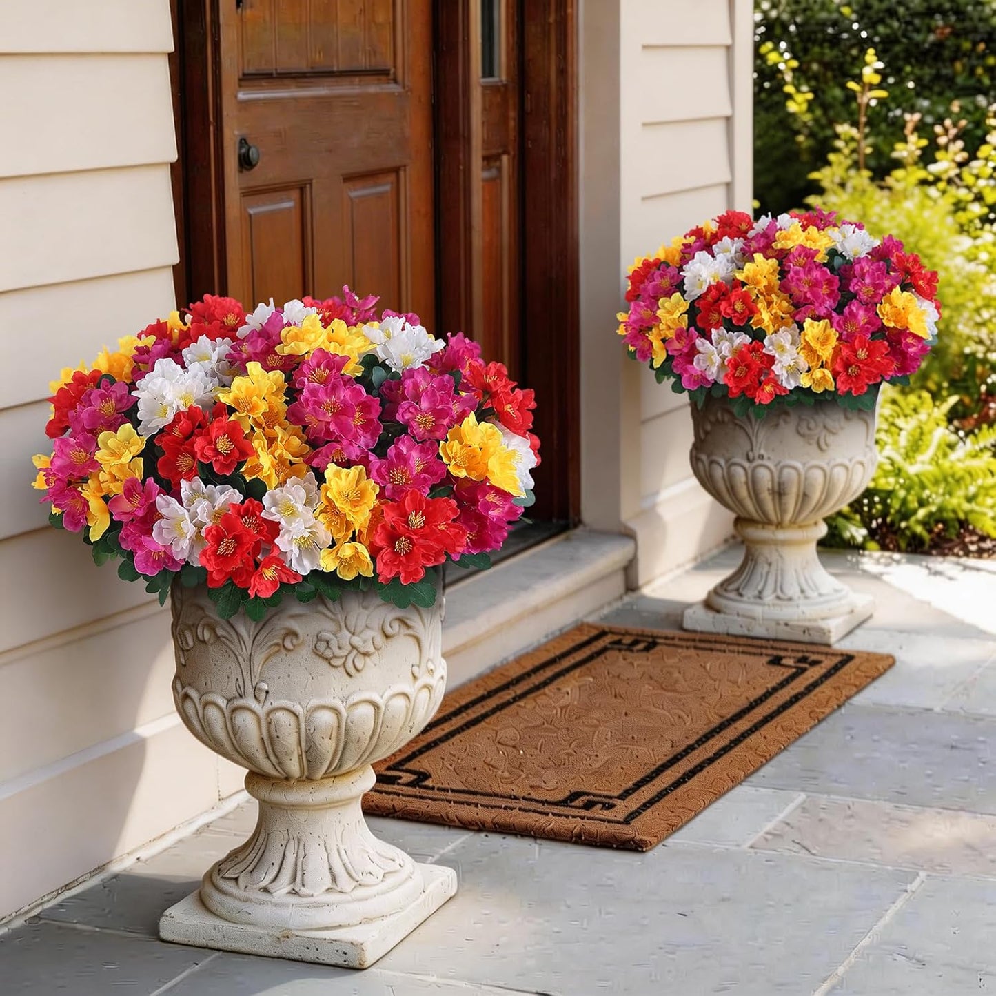 8 Bundles 14"Artificial Camellia, Fake Silk Bouquet Flowers(Rose Red) | Full and Vibrant, Faux Flower Stems, Realistic Greenery, for Front Door/Garden/Farmhouse/Outdoor/Home/Spring/Summer Decor