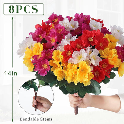 8 Bundles 14"Artificial Camellia, Fake Silk Bouquet Flowers(Rose Red) | Full and Vibrant, Faux Flower Stems, Realistic Greenery, for Front Door/Garden/Farmhouse/Outdoor/Home/Spring/Summer Decor
