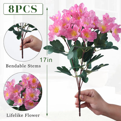 8 Bundles 14"Artificial Camellia, Fake Silk Bouquet Flowers(Rose Red) | Full and Vibrant, Faux Flower Stems, Realistic Greenery, for Front Door/Garden/Farmhouse/Outdoor/Home/Spring/Summer Decor