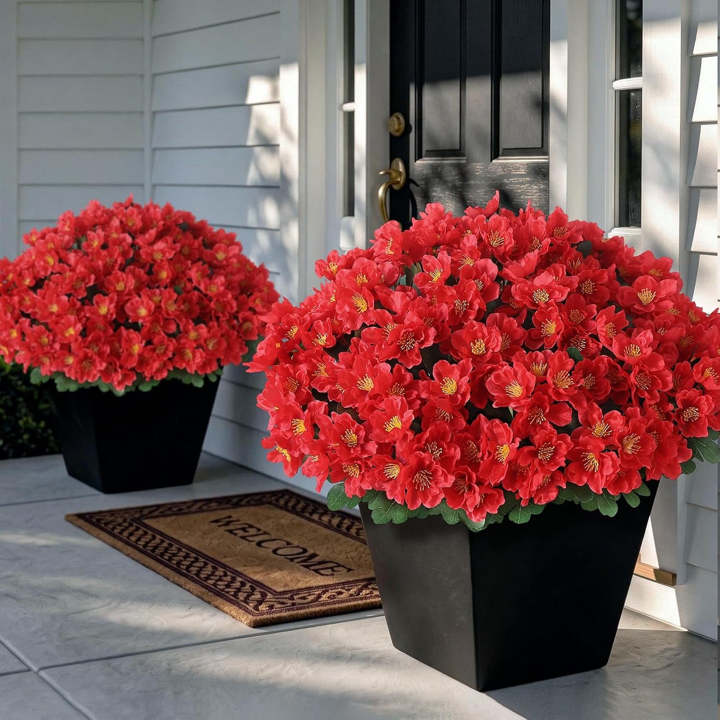8 Bundles 14"Artificial Camellia, Fake Silk Bouquet Flowers(Rose Red) | Full and Vibrant, Faux Flower Stems, Realistic Greenery, for Front Door/Garden/Farmhouse/Outdoor/Home/Spring/Summer Decor