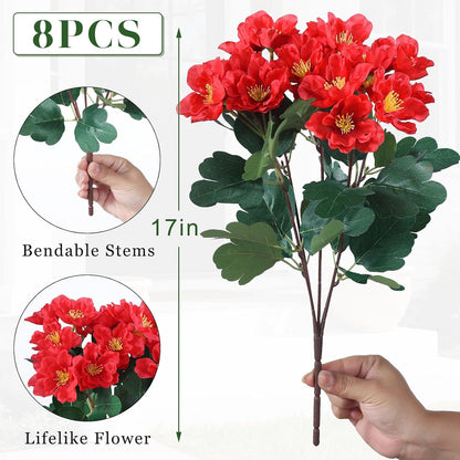 8 Bundles 14"Artificial Camellia, Fake Silk Bouquet Flowers(Rose Red) | Full and Vibrant, Faux Flower Stems, Realistic Greenery, for Front Door/Garden/Farmhouse/Outdoor/Home/Spring/Summer Decor