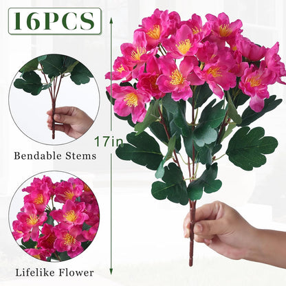 8 Bundles 14"Artificial Camellia, Fake Silk Bouquet Flowers(Rose Red) | Full and Vibrant, Faux Flower Stems, Realistic Greenery, for Front Door/Garden/Farmhouse/Outdoor/Home/Spring/Summer Decor