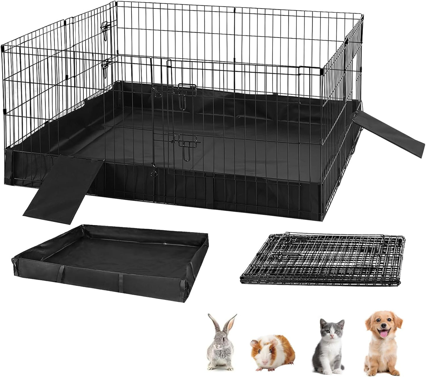 Rabbit Pet Playpen Guinea Pig Cage with Waterproof PVC Bottom Liner, Triple Fixing Cage for Rabbit, Guinea Pigs, Bunny, Hedgehog, Small Animal Indoor Playpen, 48''L x 48''W x 24''H