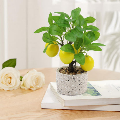 Faux Potted Plants Fake Yellow Lemon Tree Bonsai Table Decoration | Artificial fruit tree, Simulation greenery with pot, Indoor home office window sill shelf desk ornaments, Stones mimic soil