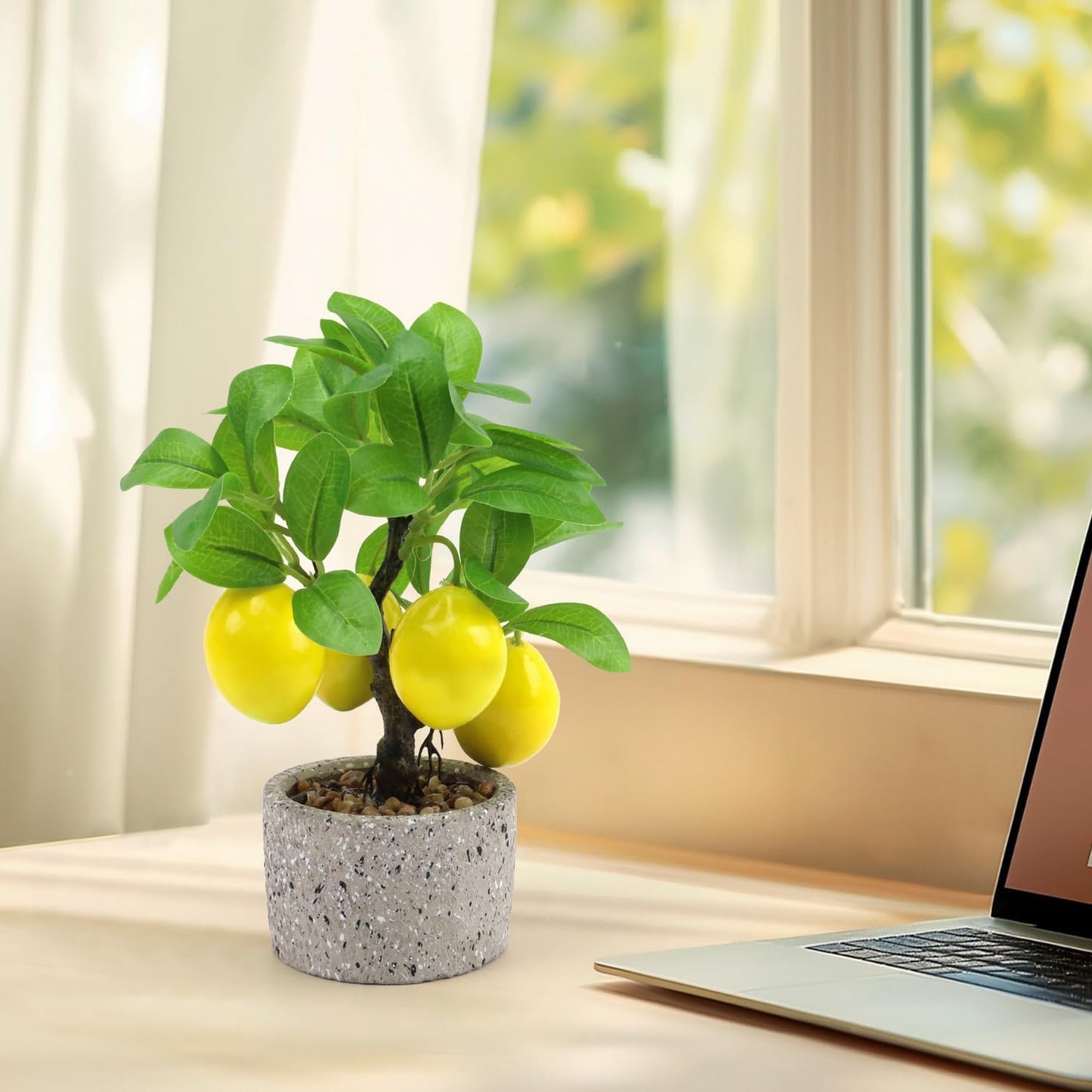 Faux Potted Plants Fake Yellow Lemon Tree Bonsai Table Decoration | Artificial fruit tree, Simulation greenery with pot, Indoor home office window sill shelf desk ornaments, Stones mimic soil