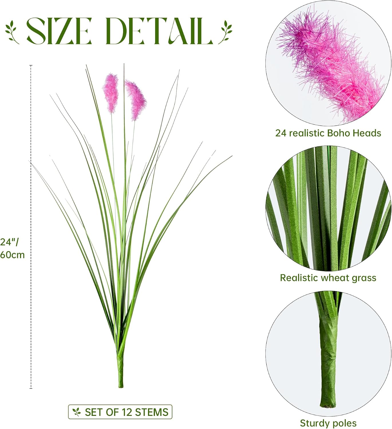 Artificial Grass, Fake Grass, Artificial Shrubs, Wheatgrass Cattails Fake Grass Decorations, Artificial Plants, Ornamental Grass, Outdoor Fake Grass, Green Leafy Decorations (12PCS)