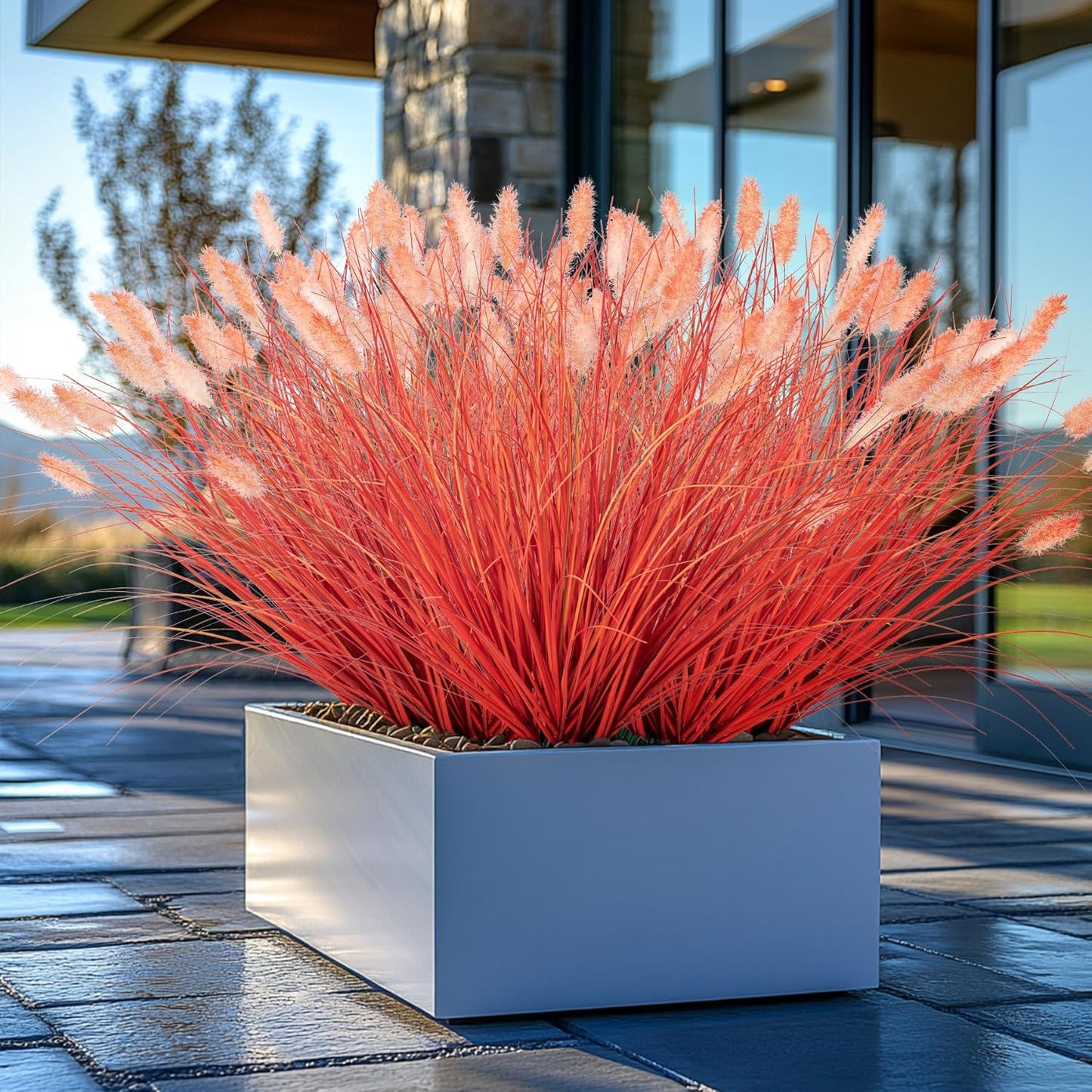 Artificial Grass, Fake Grass, Artificial Shrubs, Wheatgrass Cattails Fake Grass Decorations, Artificial Plants, Ornamental Grass, Outdoor Fake Grass, Green Leafy Decorations (12PCS)
