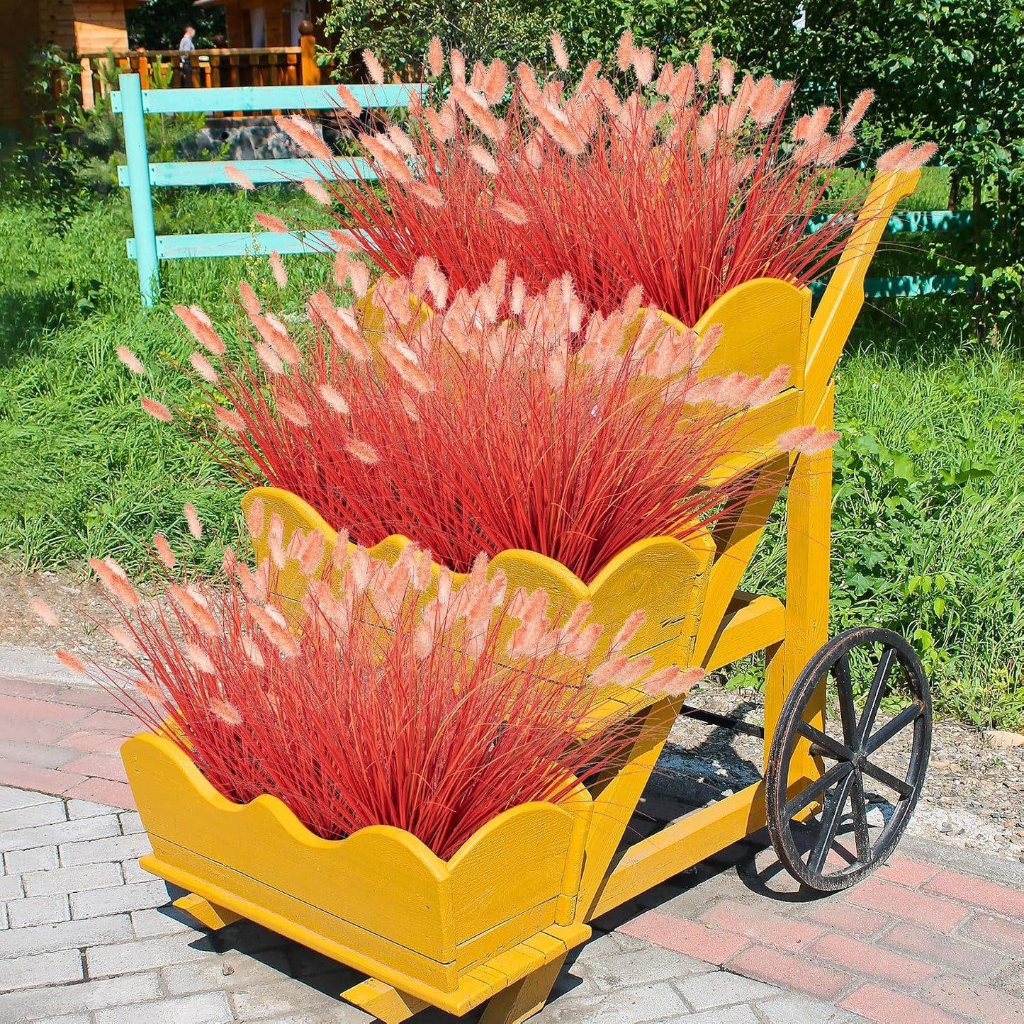 Artificial Grass, Fake Grass, Artificial Shrubs, Wheatgrass Cattails Fake Grass Decorations, Artificial Plants, Ornamental Grass, Outdoor Fake Grass, Green Leafy Decorations (12PCS)