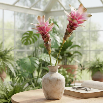 2Pcs 24" Artificial Ginger Lily Stem Fake Bromeliad Flowers Ginger Lotus
