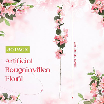 30 Pcs Artificial Faux Bougainvillea Fake Flower Silk Bougainvillea Branches UV Resistant Outdoor Indoor Decoration for Wedding Home Centerpieces Outside Decor (Rose Red)