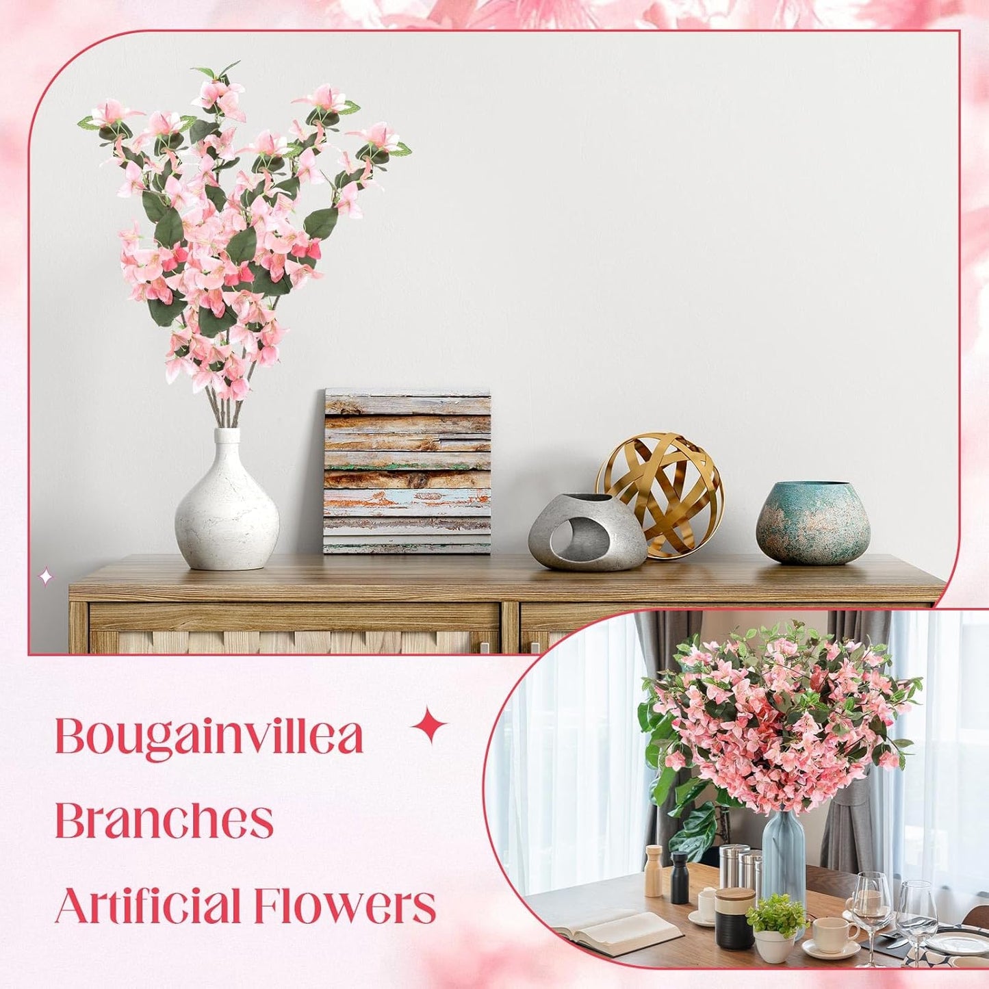 30 Pcs Artificial Faux Bougainvillea Fake Flower Silk Bougainvillea Branches UV Resistant Outdoor Indoor Decoration for Wedding Home Centerpieces Outside Decor (Rose Red)