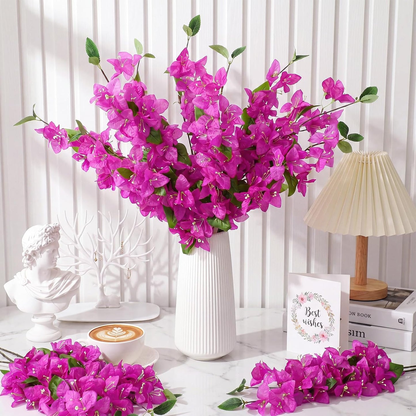 30 Pcs Artificial Faux Bougainvillea Fake Flower Silk Bougainvillea Branches UV Resistant Outdoor Indoor Decoration for Wedding Home Centerpieces Outside Decor (Rose Red)