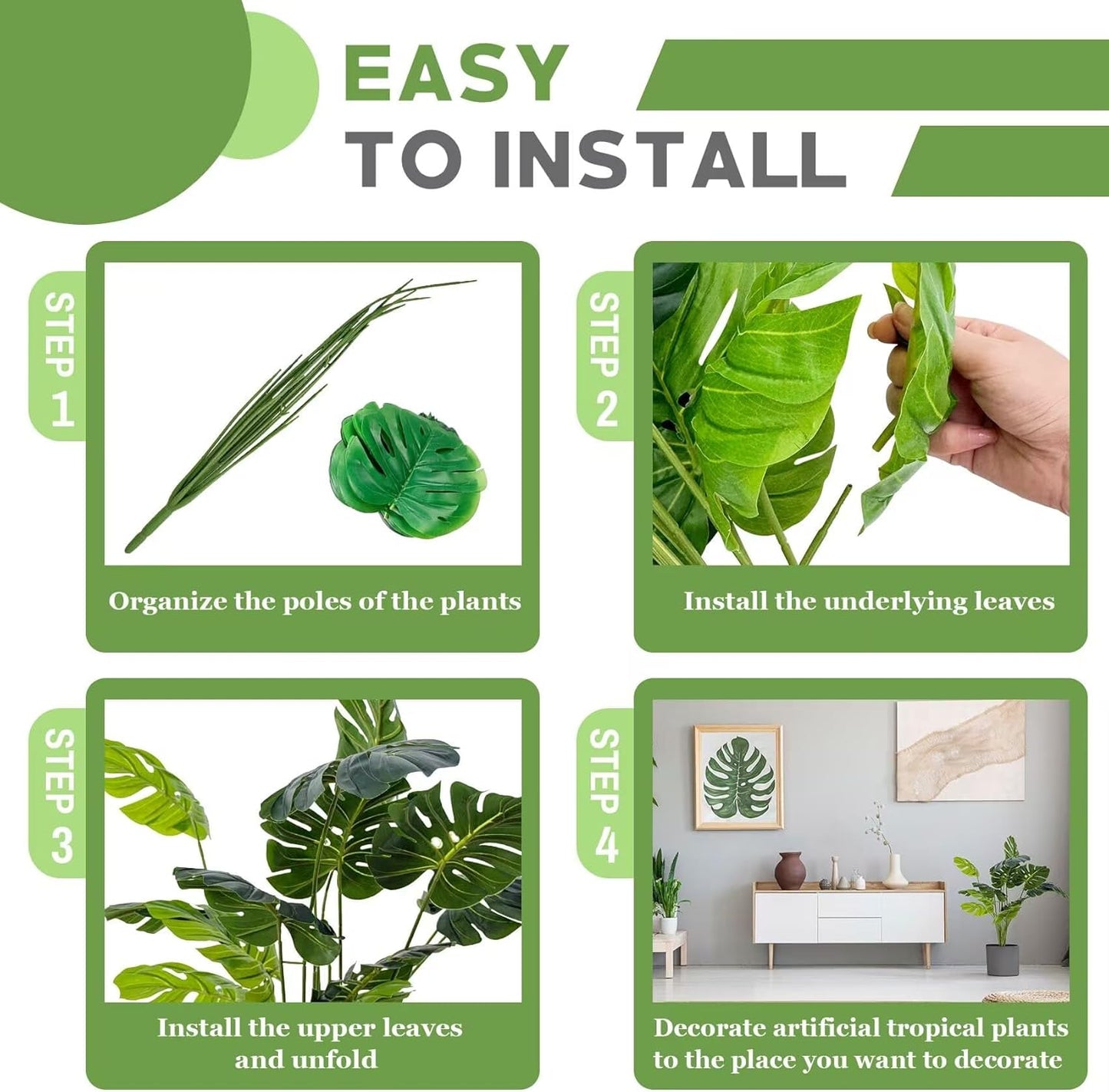 28'' Artificial Alocasia Tall Fake Plants with White Planter Pre-Assembled | DIY Large Faux Plants Indoor tree for Home Living Rooms, House, Patios, Porches, Bathrooms, and Outdoor Decor